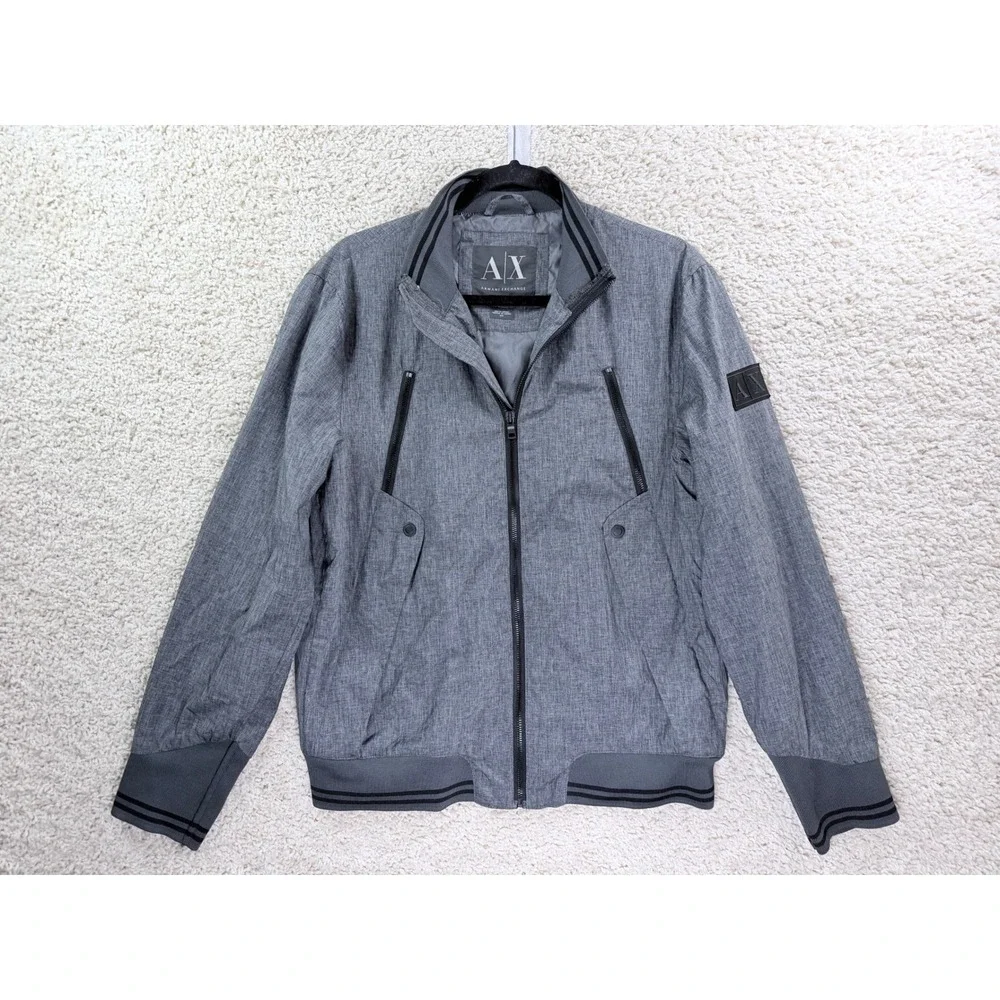 Armani Exchange Bomber Jacket Mens Medium Grey Excellent Full Zip Logo Patch